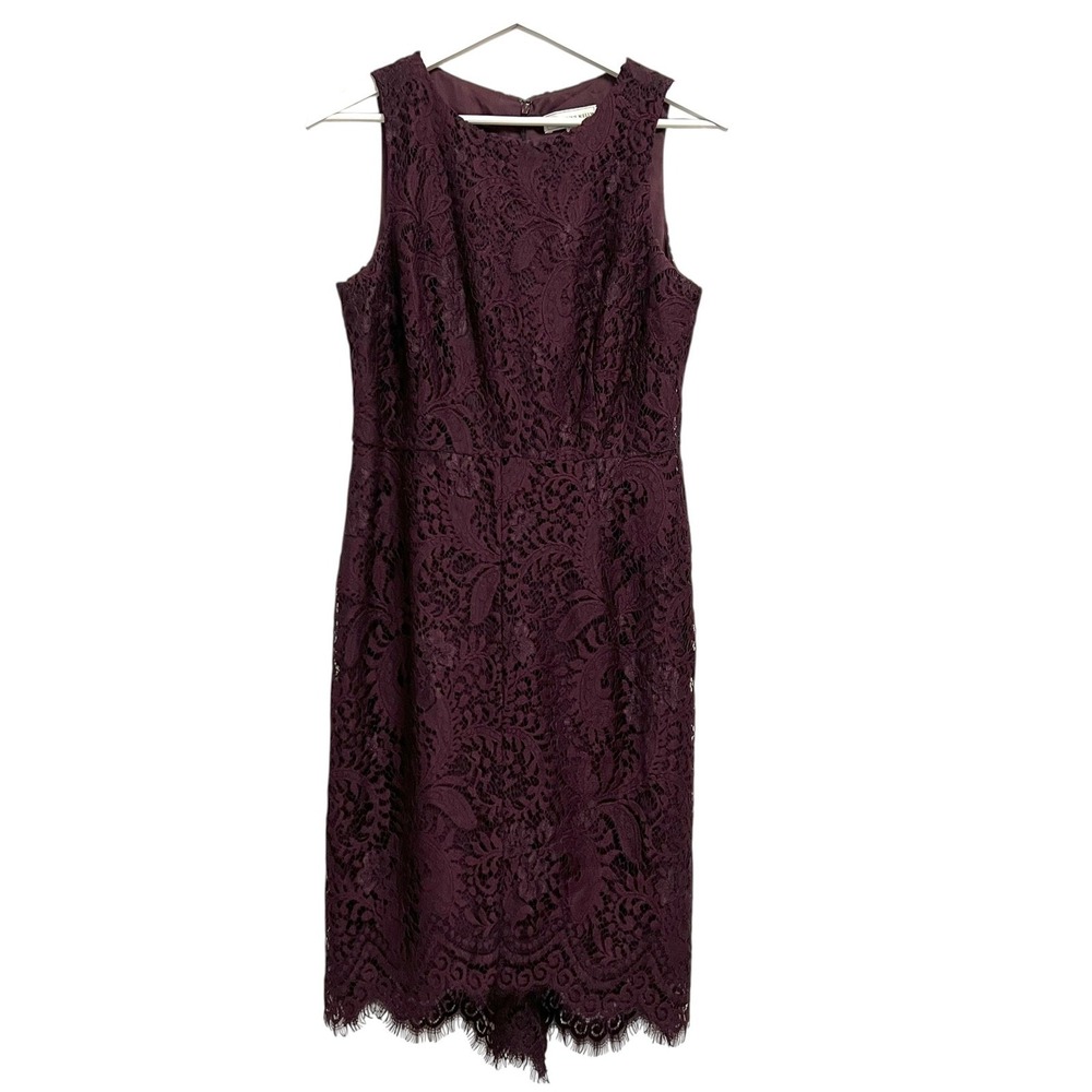 Katherine Kelly Lace Sheath Dress Women 8 Plum Purple Eyelash Fringe Formal